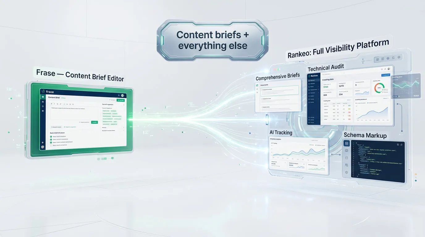 Best Frase alternative — Rankeo combines SEO audit with AI visibility tracking