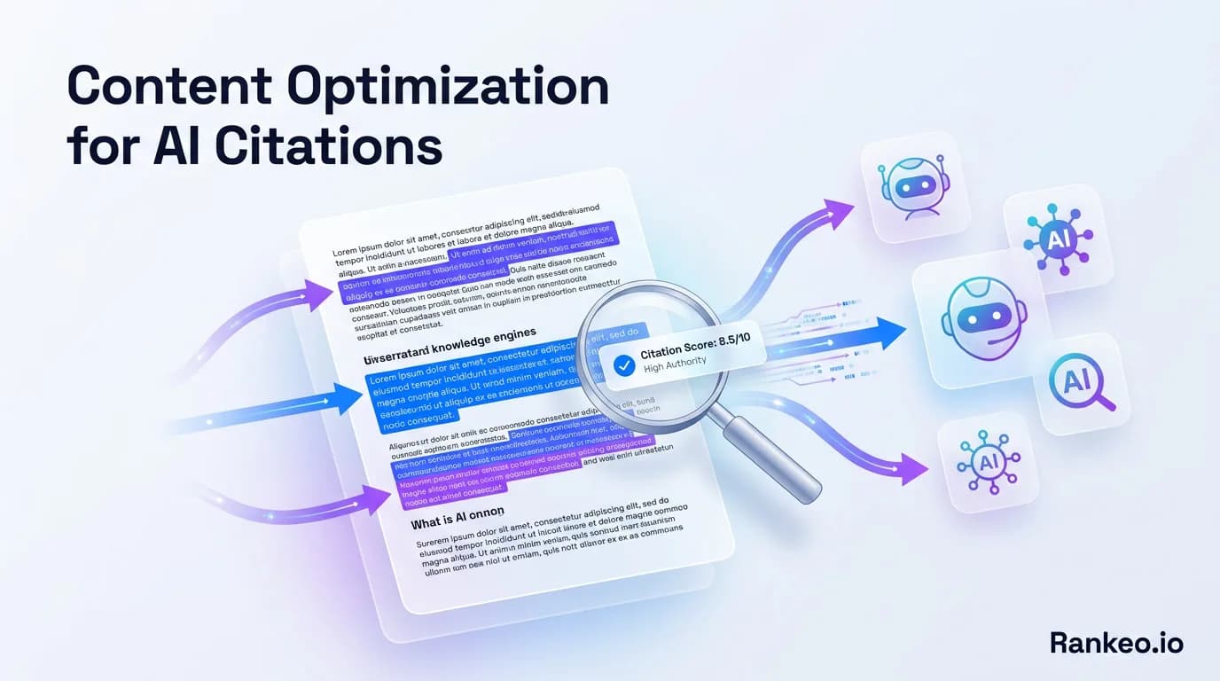 GEO optimization dashboard showing AI search visibility for ChatGPT, Perplexity, and Claude