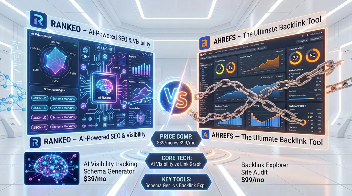 Rankeo vs Ahrefs comparison — SEO and AI visibility platform features side by side
