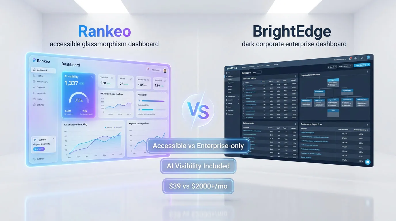 Rankeo vs BrightEdge comparison — SEO and AI visibility platform features side by side