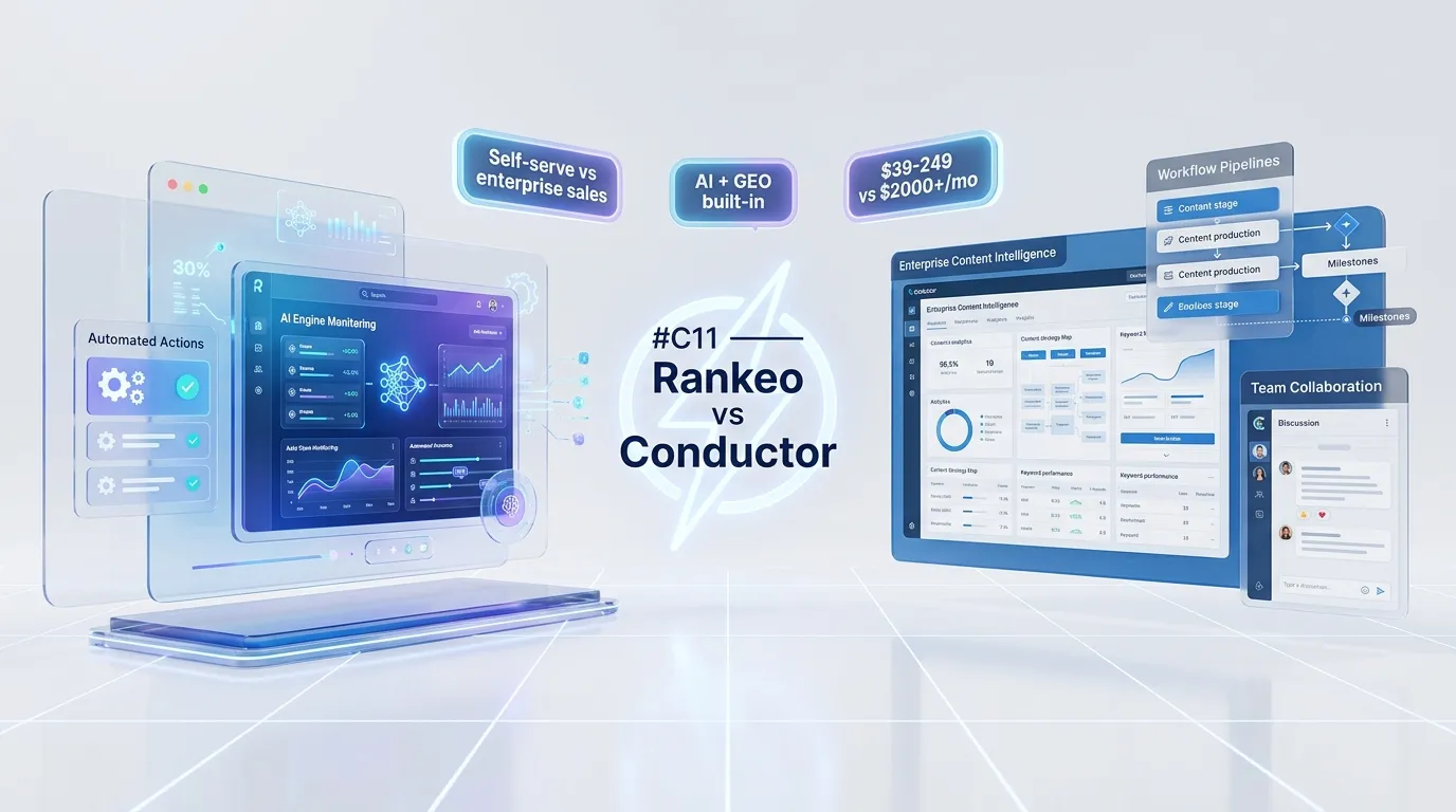 Rankeo vs Conductor comparison — SEO and AI visibility platform features side by side