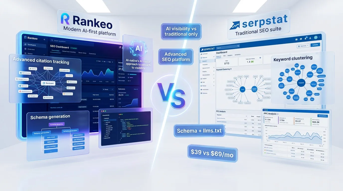 Rankeo vs Serpstat comparison — SEO and AI visibility platform features side by side