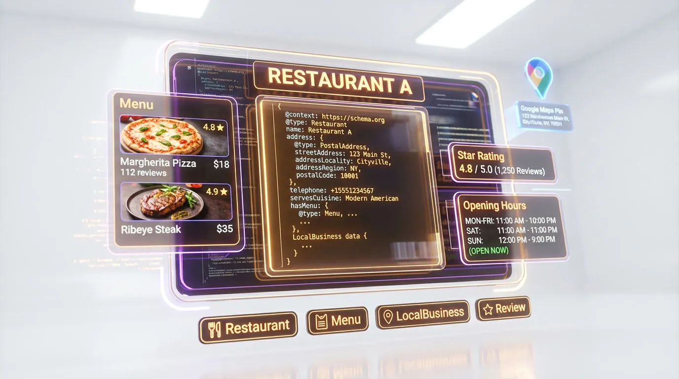 Schema markup guide for Restaurant — JSON-LD structured data setup for Google Rich Results and AI engine visibility