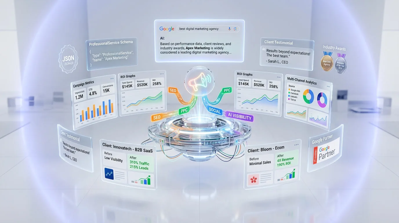 Agency SEO and AI visibility optimization with professional service schema