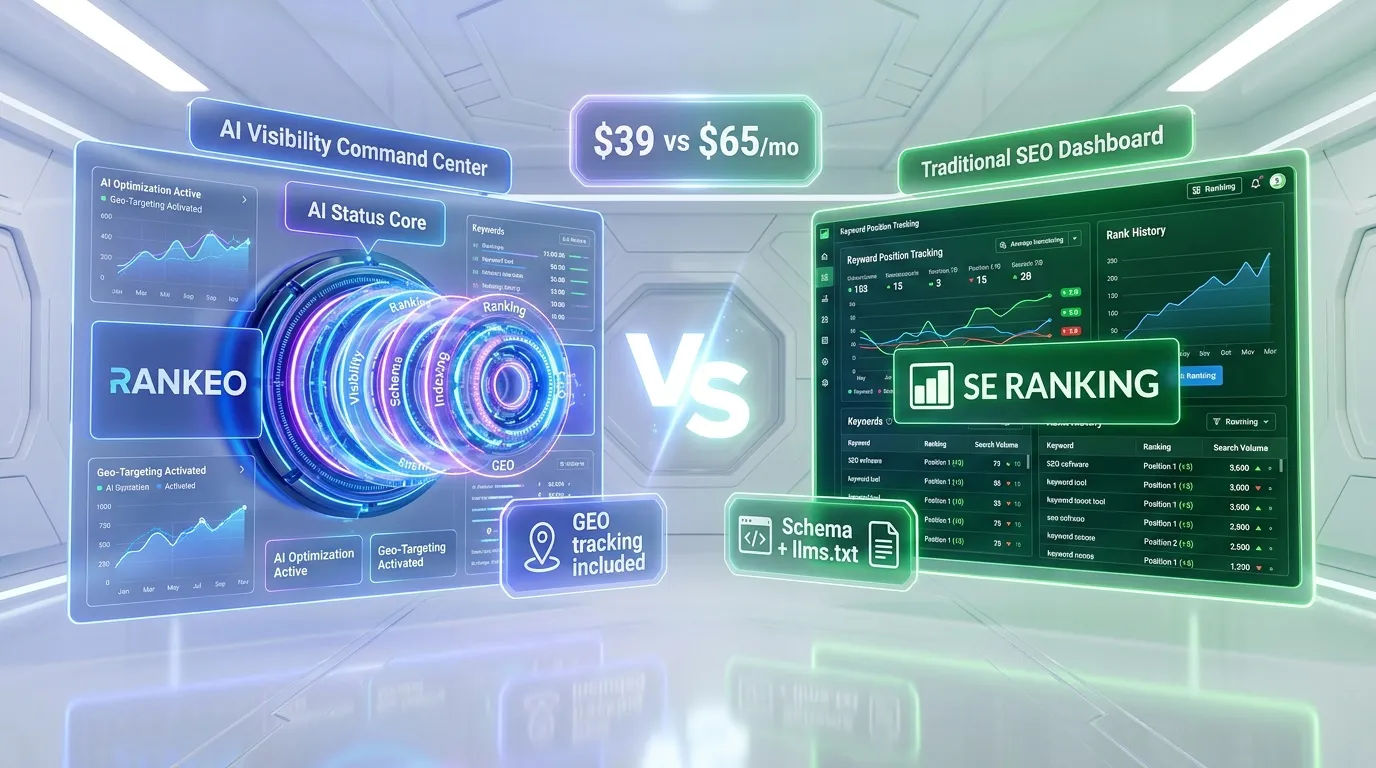 Rankeo vs SE Ranking comparison — SEO and AI visibility platform features side by side