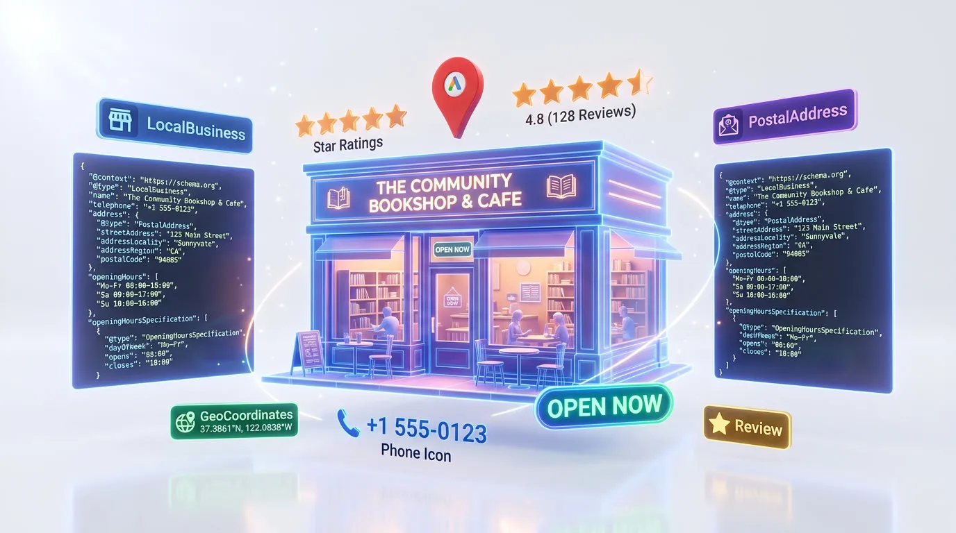 Schema markup guide for Local Business — JSON-LD structured data setup for Google Rich Results and AI engine visibility