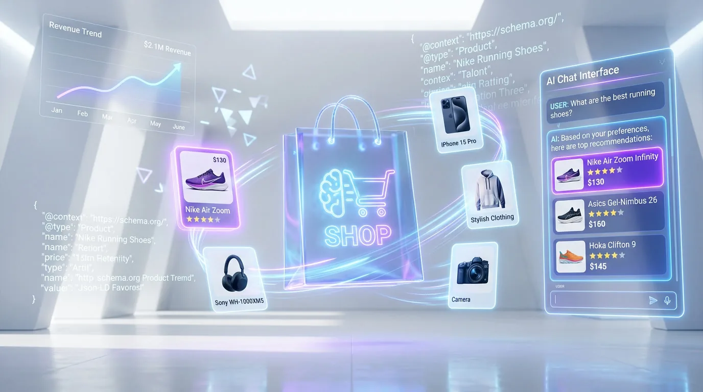 E-commerce SEO and AI visibility optimization with product schema and AI shopping assistant