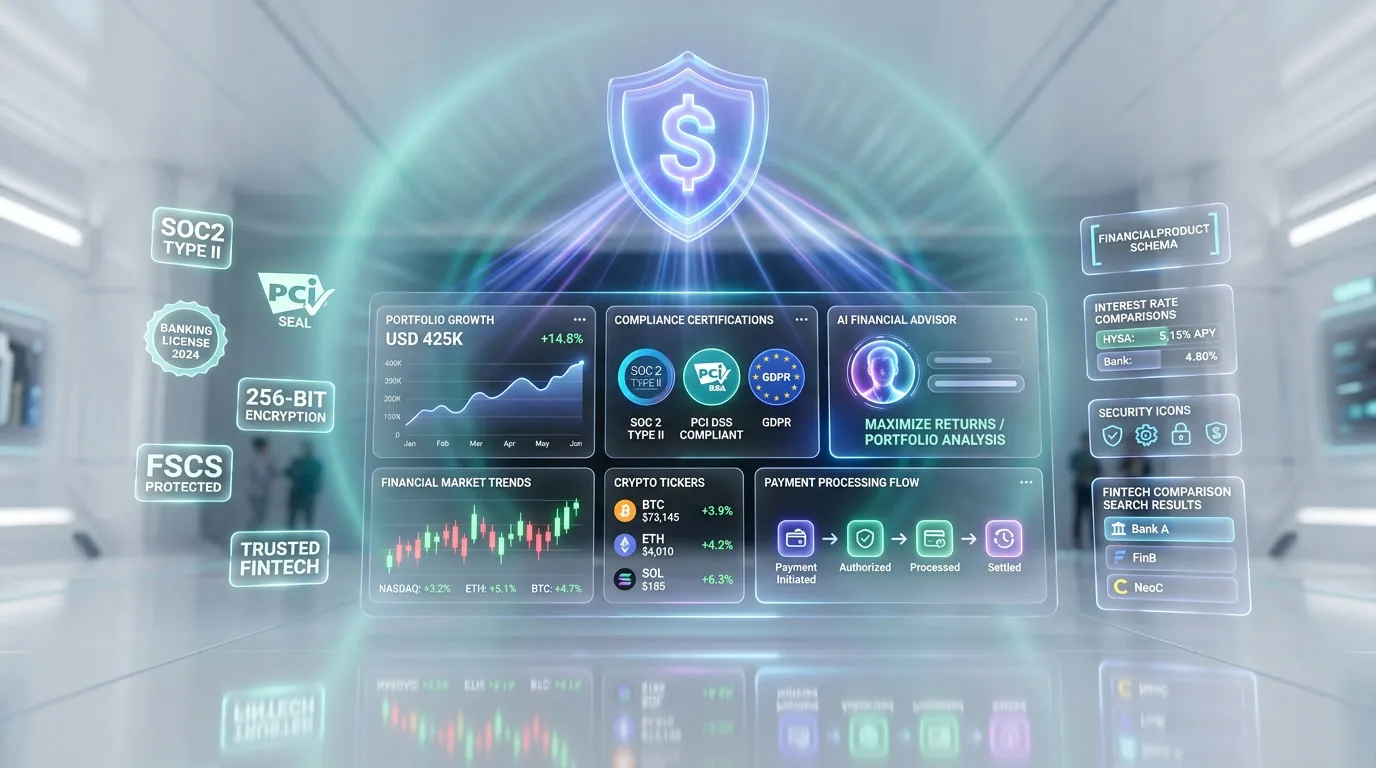 Fintech SEO and AI visibility optimization with financial service schema